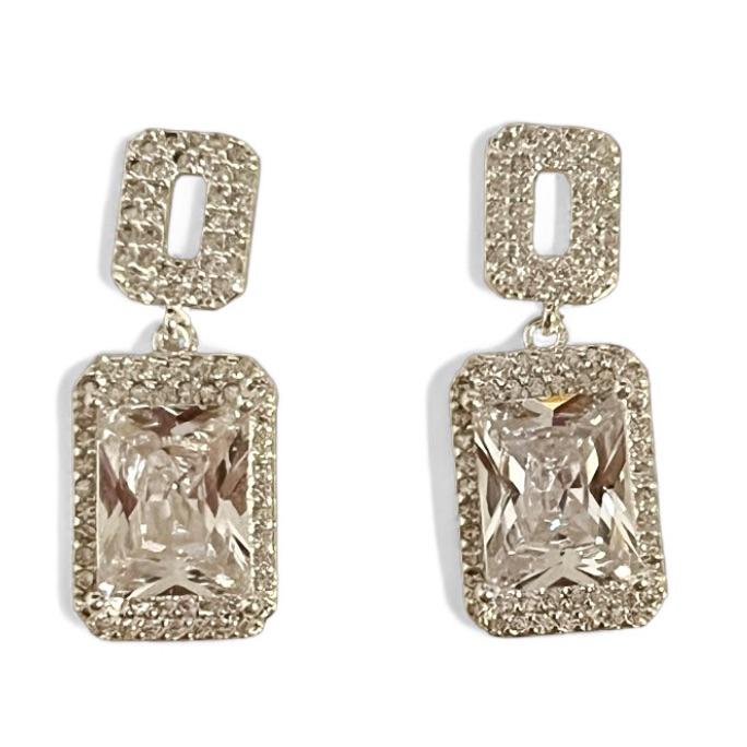 BRINCO PENDENTE RETANGULAR PEDRA ZIRCONIA CRISTAL