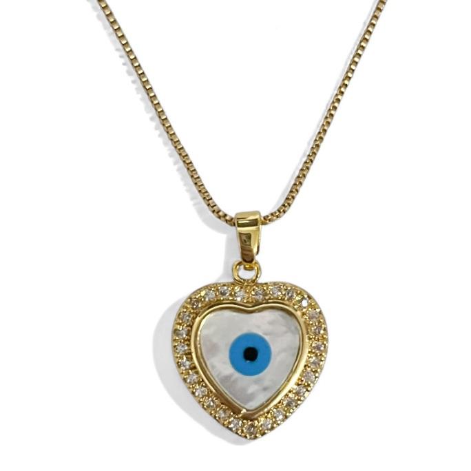 COLAR CORAÇÃO OLHO GREGO MADREPEROLA ZIRCONIA CRISTAL