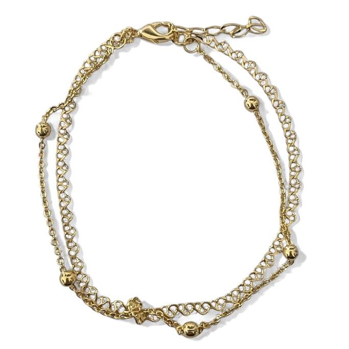 PULSEIRA DUPLA BOLINHA LISA CORAÇÃO VAZADO